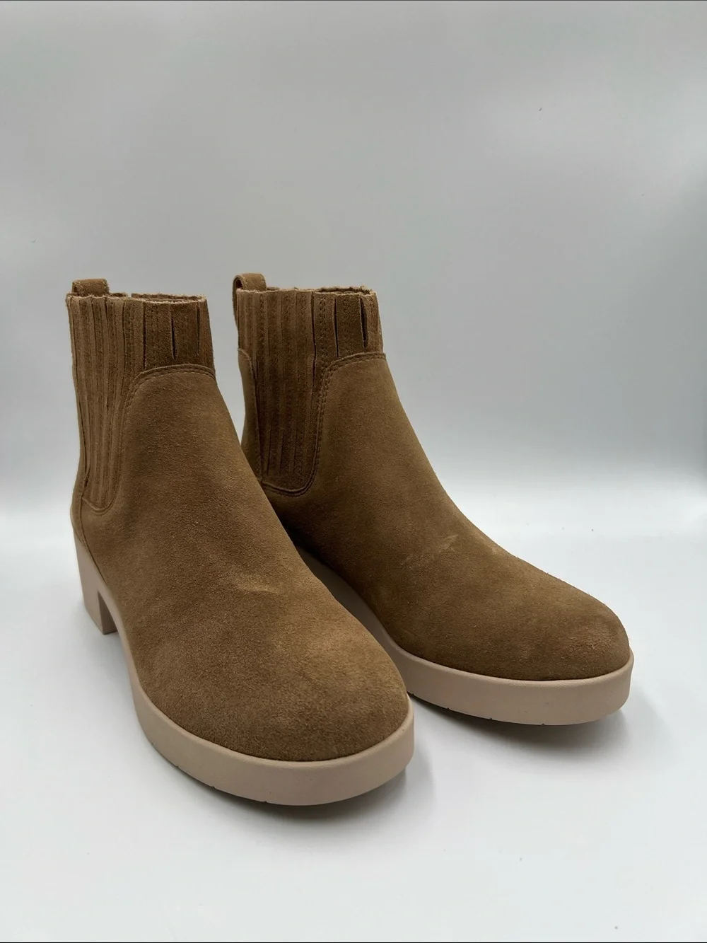ABEO Capital Chelsea ankle boots suede leather light tan brown chunky new 8